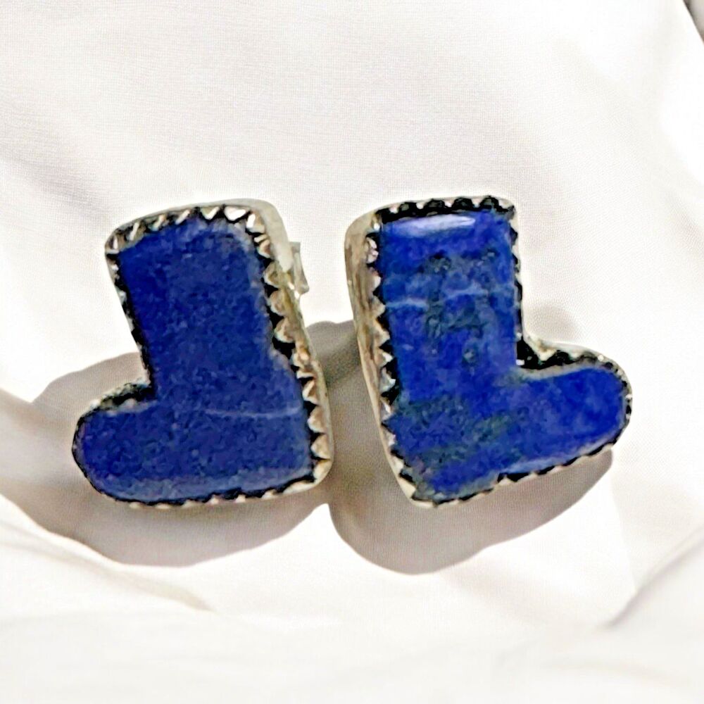 925 Silver Stamped Blue Lapis Stud Earrings – NEW, 0.5 Inch western boots